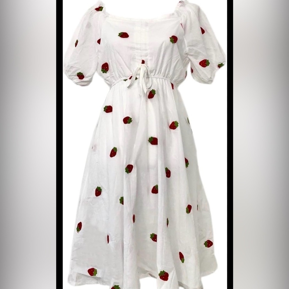 Ana and rose strawberries dress With Embroidered Strawberries size M NWOT
